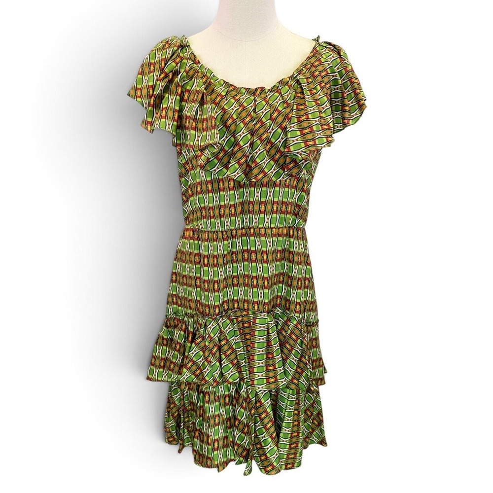Cynthia Steffe Silk Midi Dress Womens 8 Multicolor Boho Abstract Fit Flare